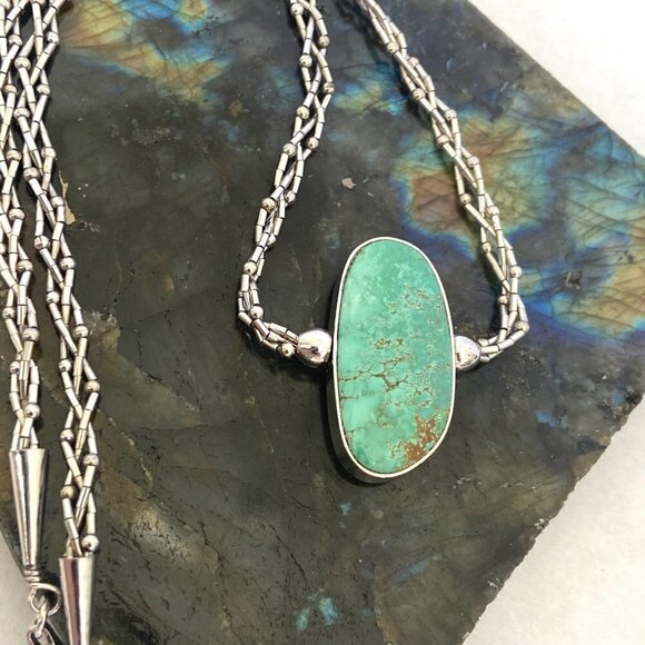 Sterling Silver 925 SWS Reversible Green Blue Turquoise Braided Chain Necklace - Picture 14 of 16